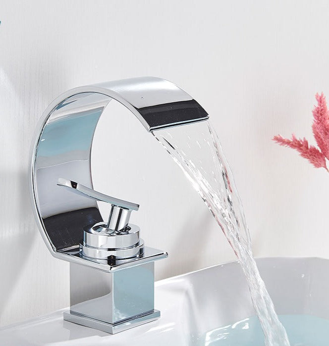 Semi Moon Basin Faucet Waterfall Bathroom Mixer Deck Mounted