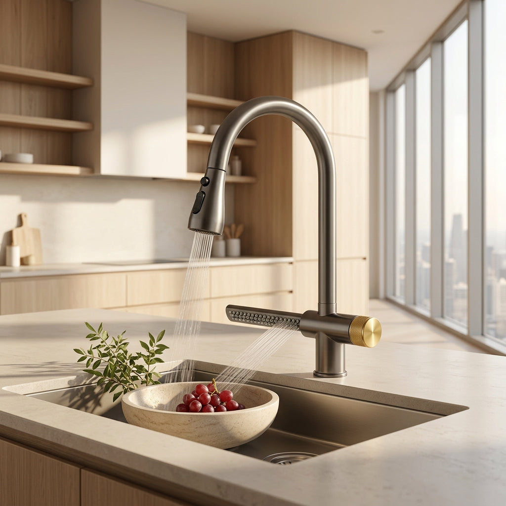 Waterfall Faucet Kitchen Sink Basin Bowl Mixer Hot Cold Pull out Water Tap Watering Faucet