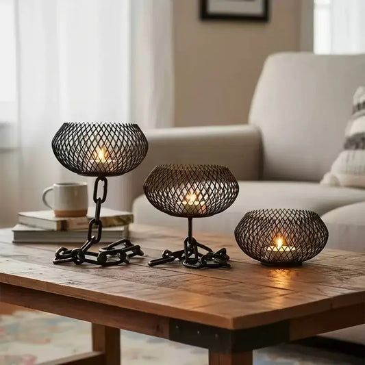 3pcs Set, Minimalist Creative Black Iron Lantern Candlestick, Incense Burner, Desktop Decorative Piece, Holiday Gift.