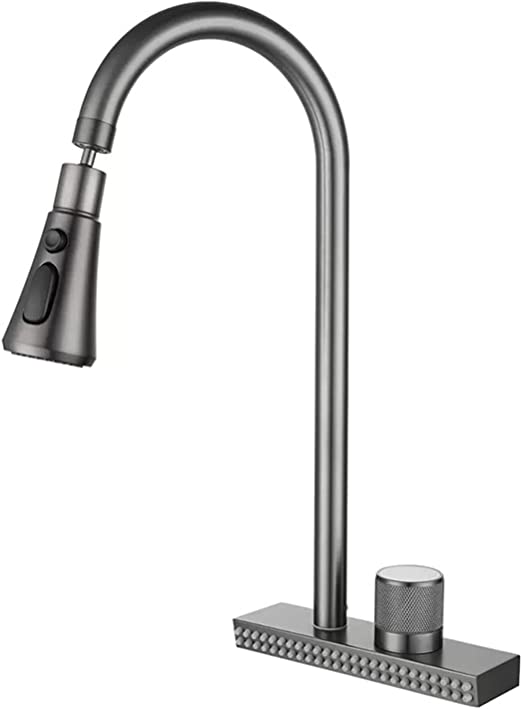 Waterfall Black/Gray Kitchen Faucet Single Lever Mixer Tap Rotatable Sink Faucet