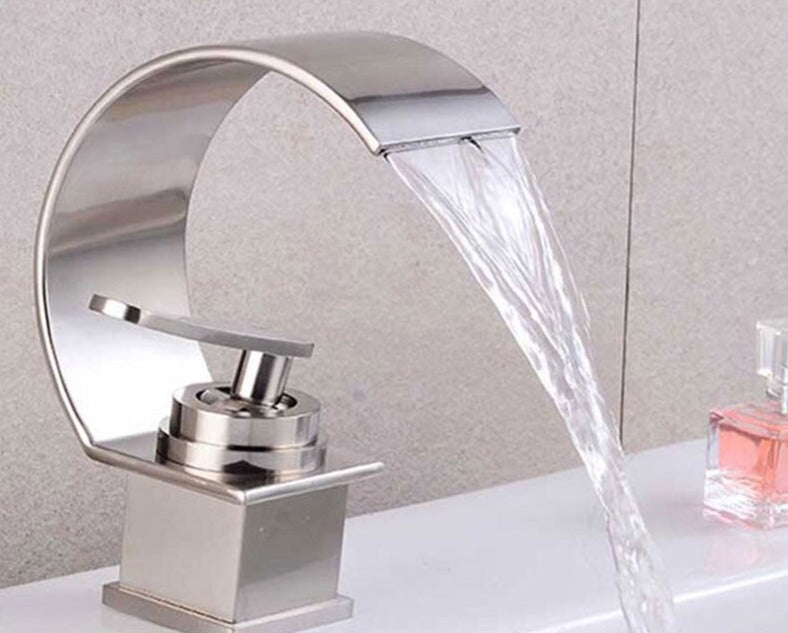 Semi Moon Basin Faucet Waterfall Bathroom Mixer Deck Mounted