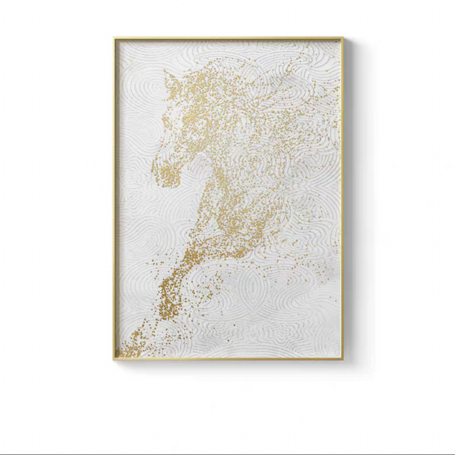 Modern Abstract Golden Horse Canvas Paintings  and  Wall Art Pictures for Living Room Office Home Décor