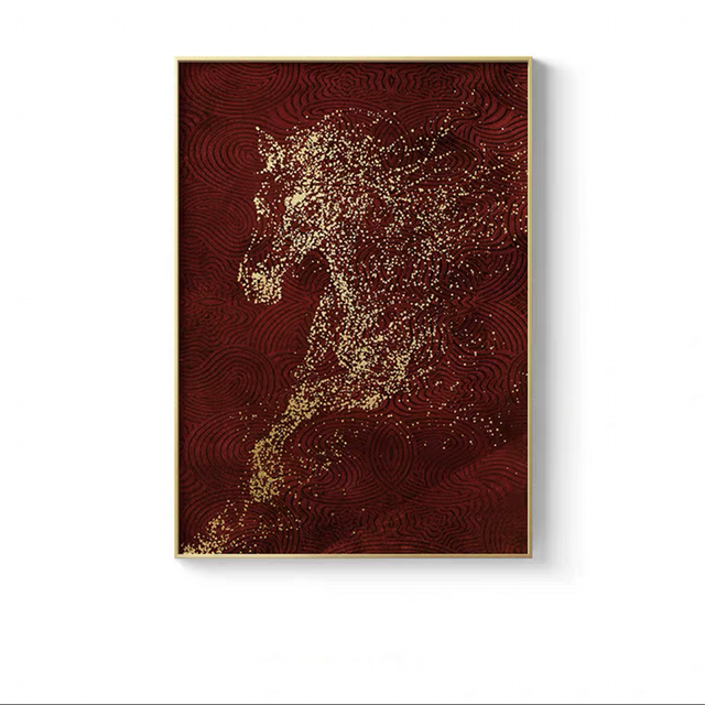 Modern Abstract Golden Horse Canvas Paintings  and  Wall Art Pictures for Living Room Office Home Décor