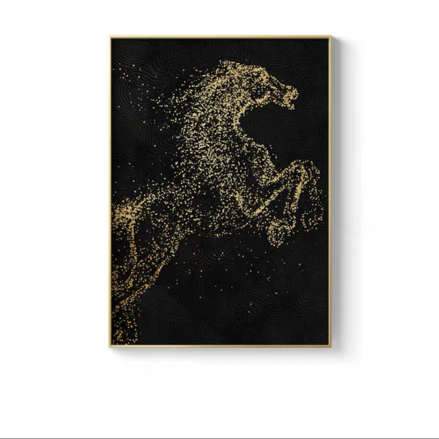Modern Abstract Golden Horse Canvas Paintings  and  Wall Art Pictures for Living Room Office Home Décor