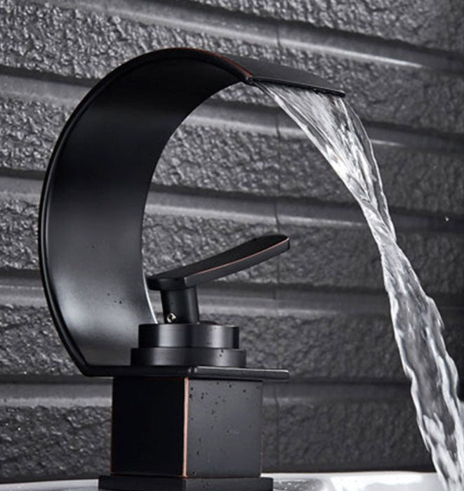 Semi Moon Basin Faucet Waterfall Bathroom Mixer Deck Mounted