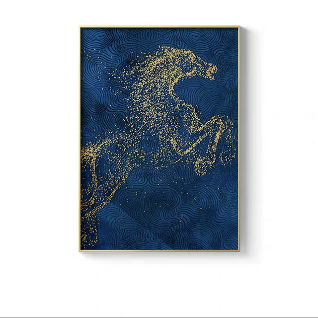 Modern Abstract Golden Horse Canvas Paintings  and  Wall Art Pictures for Living Room Office Home Décor