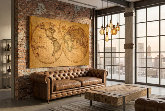 Vintage Old Map Of The World Canvas Artwork Globe  For Living Room Wall Art Picture Study Office Décor