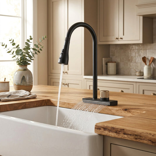 Waterfall Black/Gray Kitchen Faucet Single Lever Mixer Tap Rotatable Sink Faucet