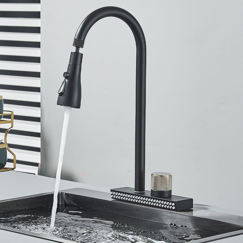 Waterfall Black/Gray Kitchen Faucet Single Lever Mixer Tap Rotatable Sink Faucet