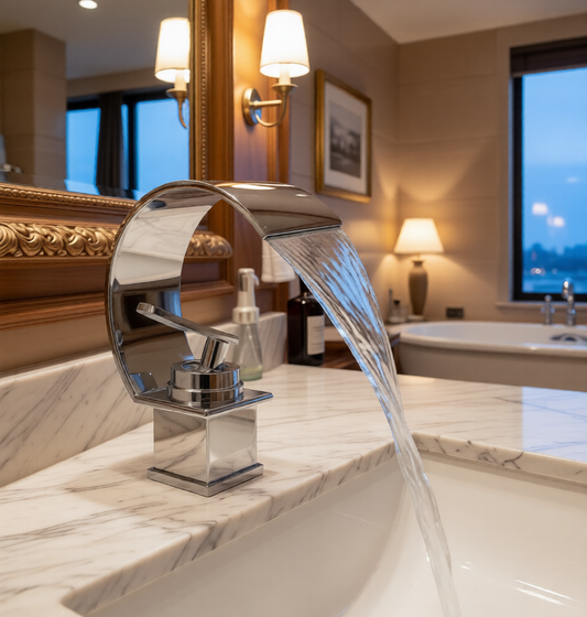 Semi Moon Basin Faucet Waterfall Bathroom Mixer Deck Mounted
