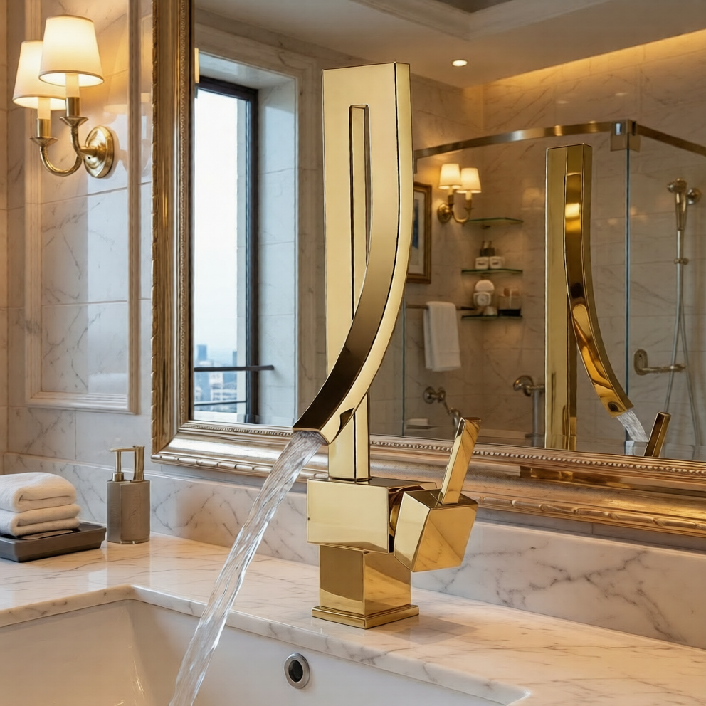 Grifo de lavabo Cascada de moda Grifo de lavabo Mezclador de agua fría y caliente de un solo mango Fregadero de baño 