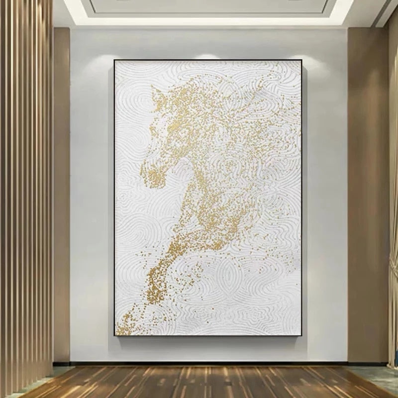 Modern Abstract Golden Horse Canvas Paintings  and  Wall Art Pictures for Living Room Office Home Décor
