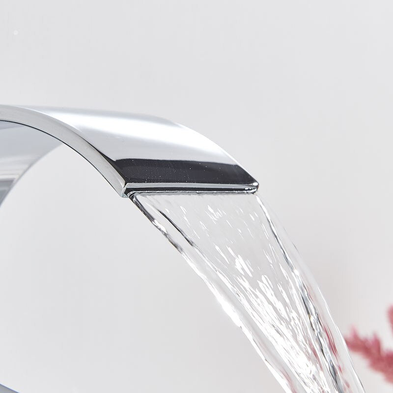 Semi Moon Basin Faucet Waterfall Bathroom Mixer Deck Mounted