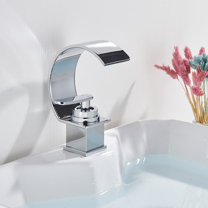 Semi Moon Basin Faucet Waterfall Bathroom Mixer Deck Mounted
