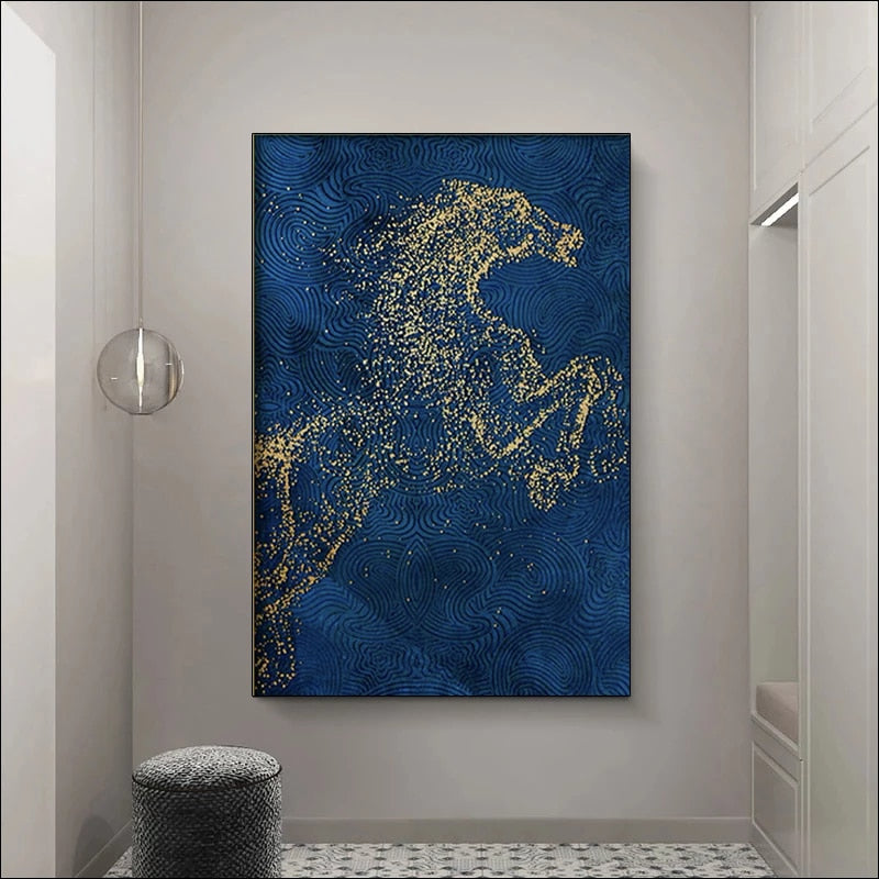 Modern Abstract Golden Horse Canvas Paintings  and  Wall Art Pictures for Living Room Office Home Décor