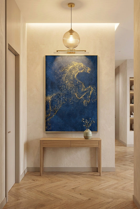 Modern Abstract Golden Horse Canvas Paintings  and  Wall Art Pictures for Living Room Office Home Décor