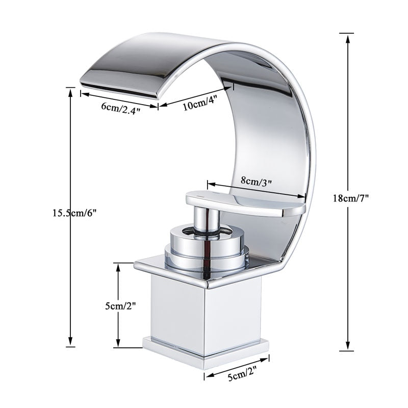 Semi Moon Basin Faucet Waterfall Bathroom Mixer Deck Mounted