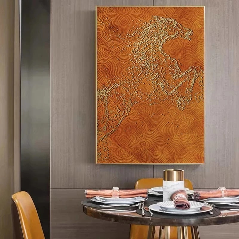 Modern Abstract Golden Horse Canvas Paintings  and  Wall Art Pictures for Living Room Office Home Décor