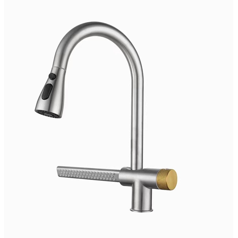 Waterfall Faucet Kitchen Sink Basin Bowl Mixer Hot Cold Pull out Water Tap Watering Faucet
