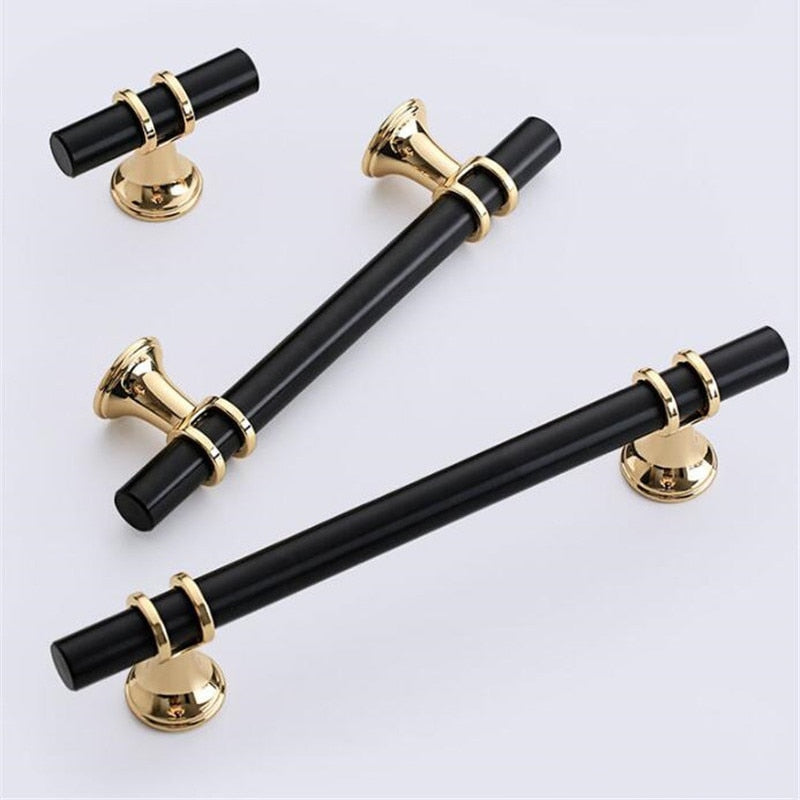 Modern Zinc Alloy Black Gold Door Handles