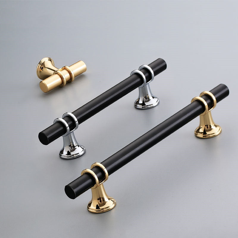 Modern Zinc Alloy Black Gold Door Handles