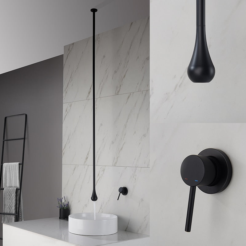 Water Drop Hang Ceiling Faucet Bathroom Basin Bathtub Tap Solid Brass Wall Mounted Hot Cold Water Sink Mixer Tub