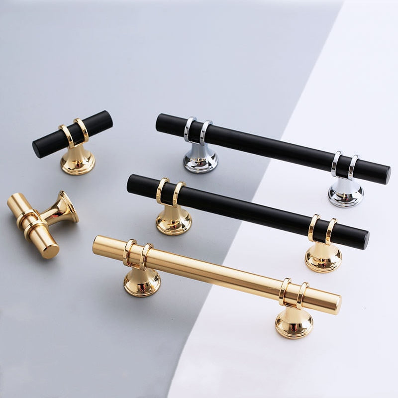 Modern Zinc Alloy Black Gold Door Handles